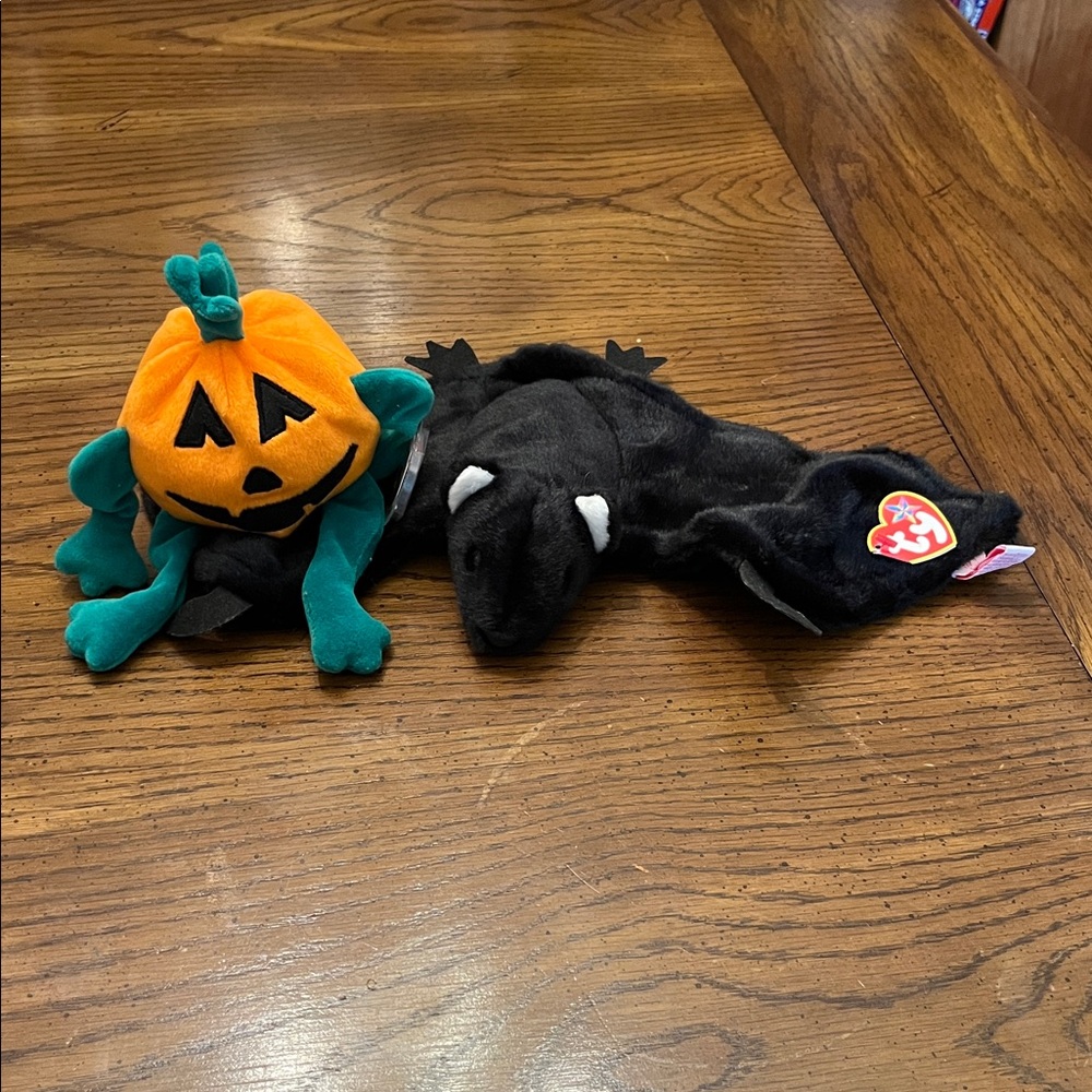 Ty Halloween Plush Set: Black Bat‎ and Orange Pumpkin